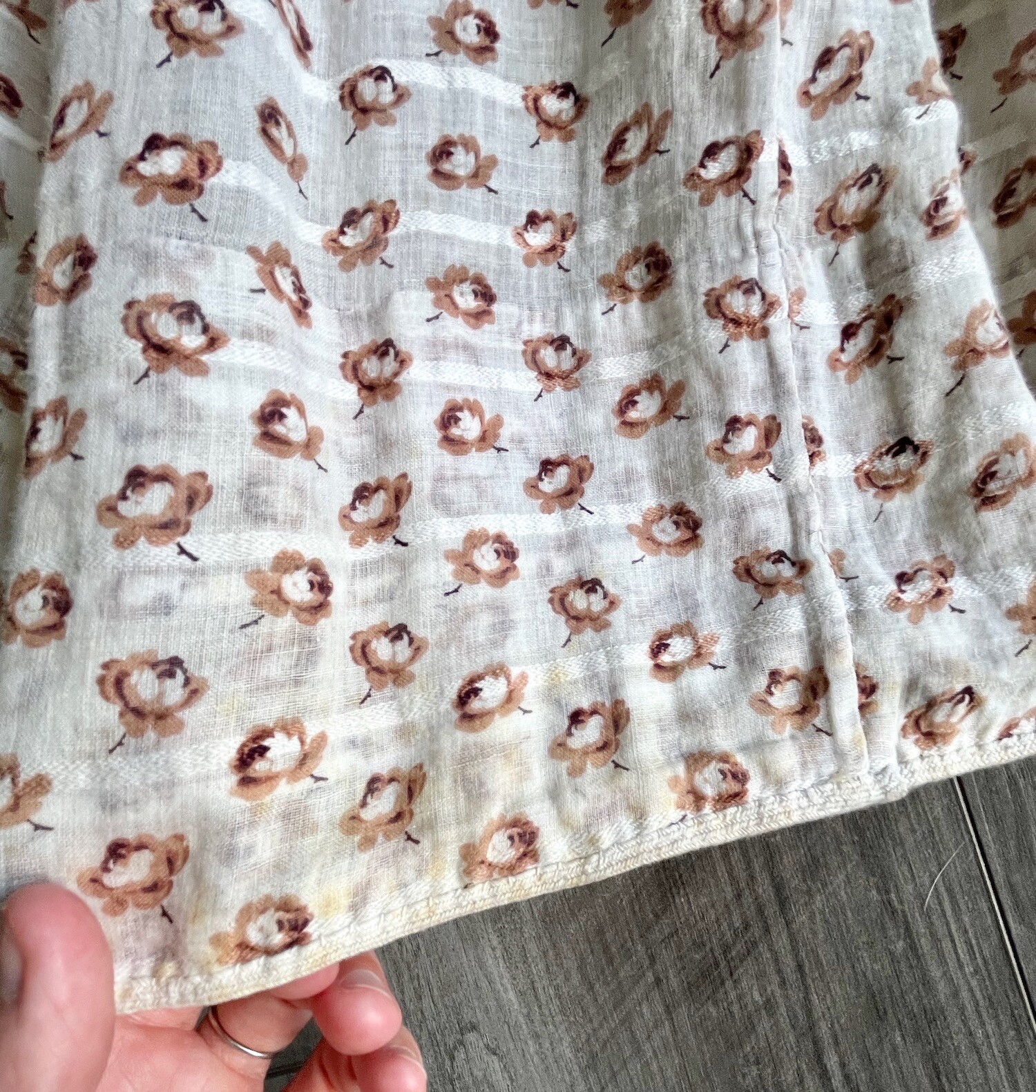1850s Victorian Printed Rosebud Cotton Fan Front Dress Tiered Pagoda Sleeves XS