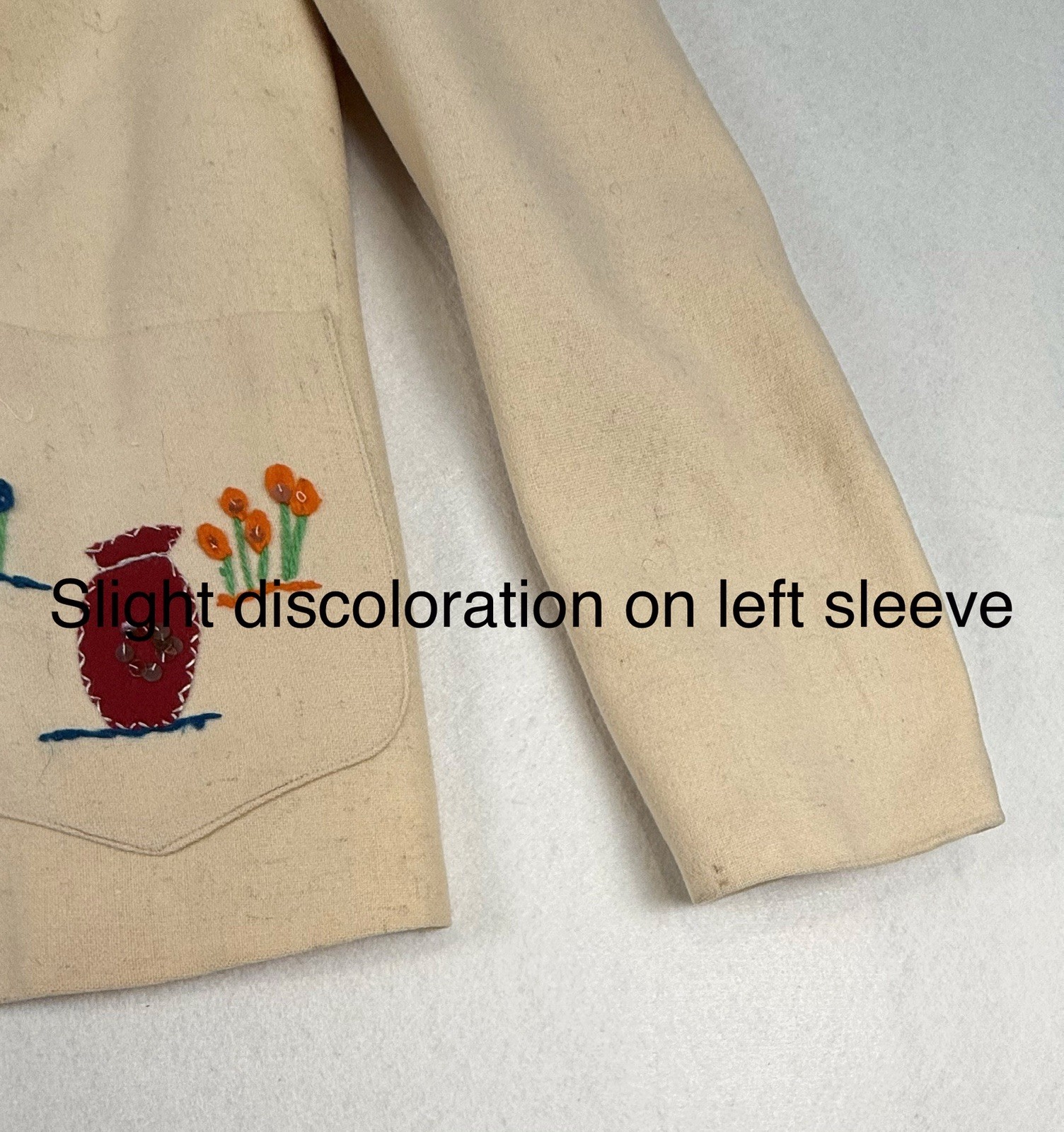 Vtg 1950s Beige Wool Mexican Souvenir Jacket W People Palms Cactus Village Life
