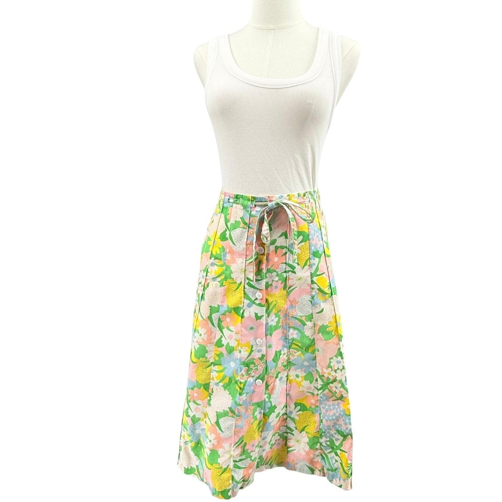 Vintage 70s 80s Mr Hank Womens Floral Midi Skirt Cottagecore Prairie Medium 30″