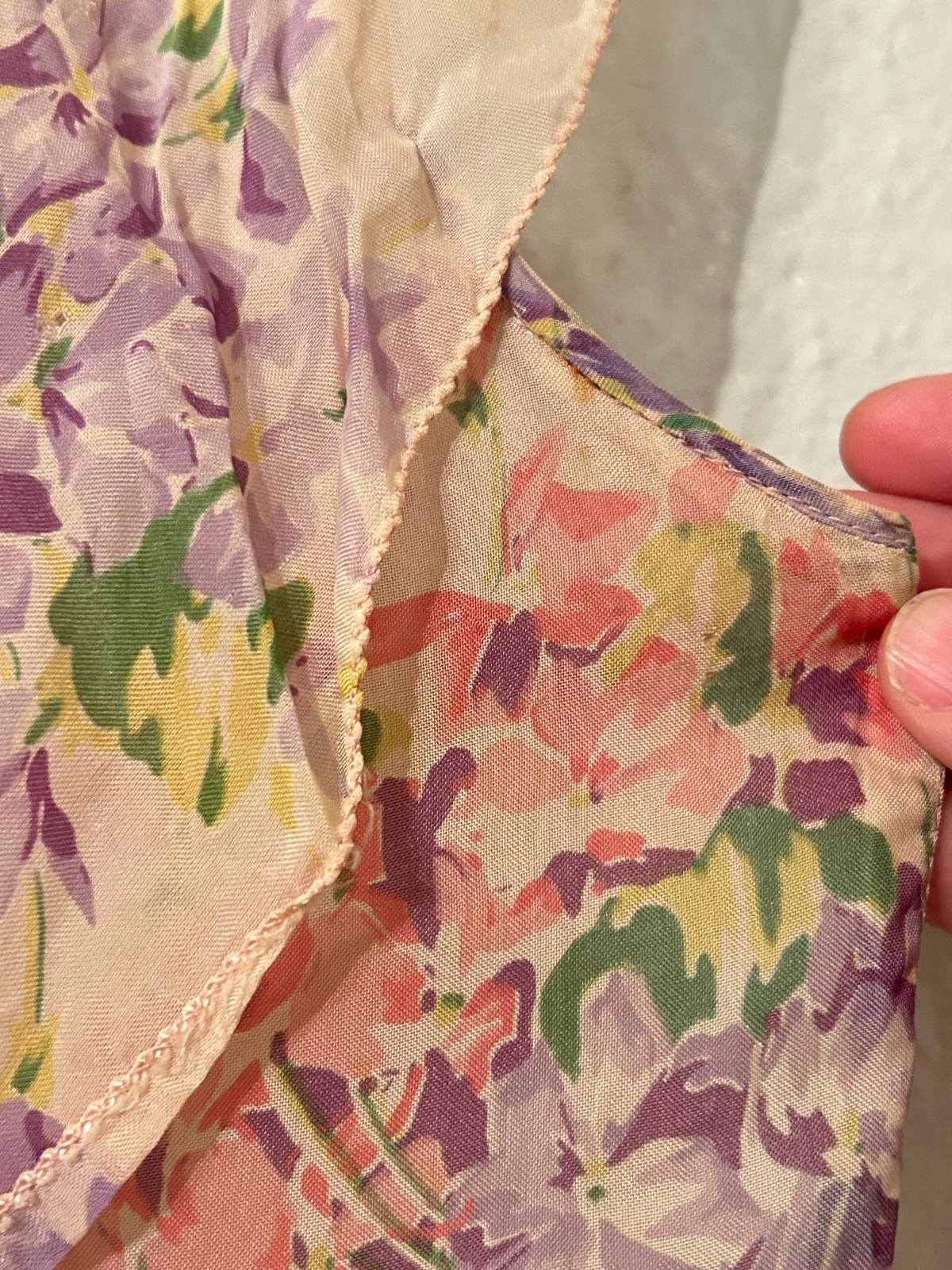 Antique 1920s 1930s Floral Print Rayon Sheer Dress Cape Top Ruffle Drop Waist