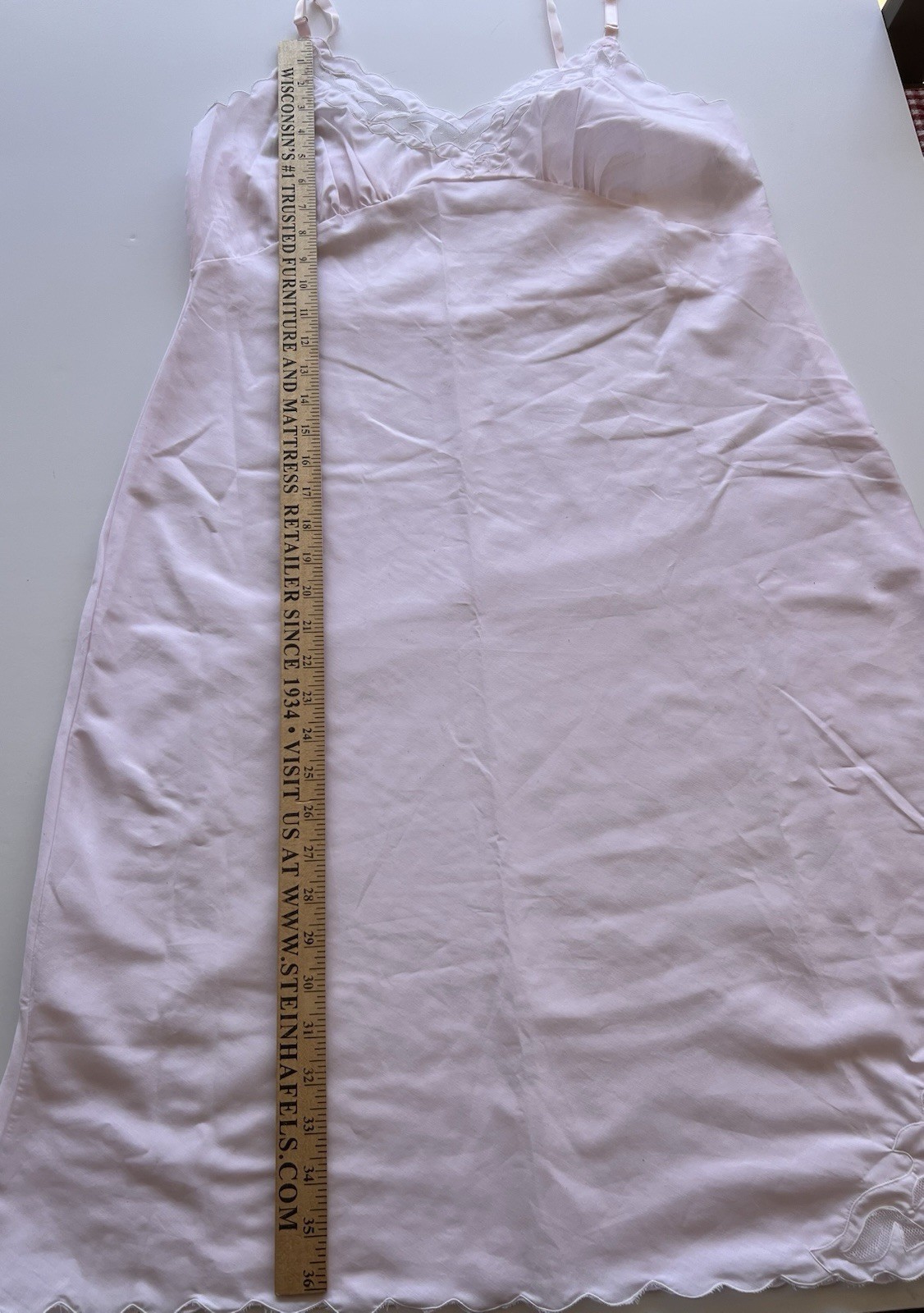 Sears Size 38 Bias Cut Cotton Blend Pink Slip Nightie Lingerie Delicate Lace