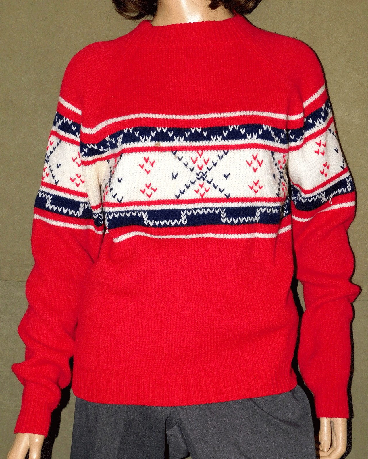 Vintage J.C. Penney Red Alpine Sweater, L, 16-18, Classic Winter Ski Wear, 1970s