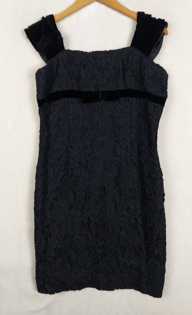 VTG 80s Carmen Marc Valvo Dress Womens 14 Velvet Trim Lace Coquette Whimsigoth