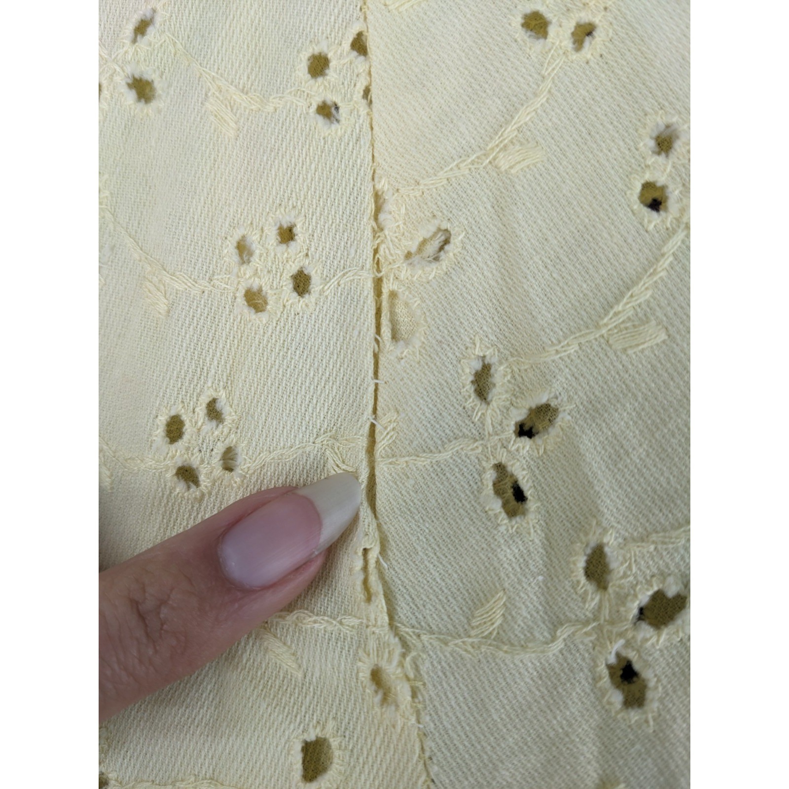 Vintage 50s Eyelet Lace Dress XS Yellow Cotton Cottagecore 1950s Summer Day Midi