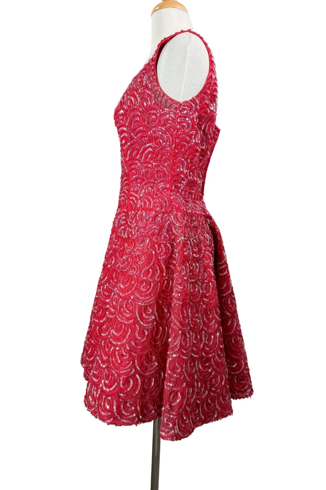VTG 60s Mike Benet Formals Red & Sequin Party Dress, Fit and Flare SZ 9