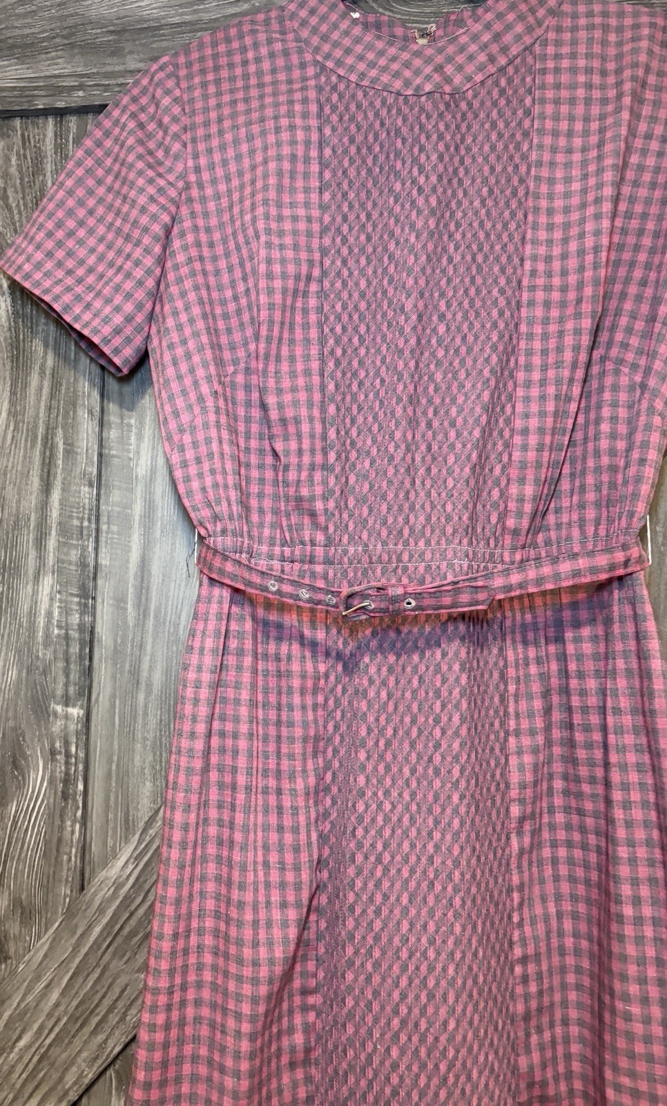 Union Made Vintage 60s Nancy Greer Dress Plaid Thin Belted Small Black Red