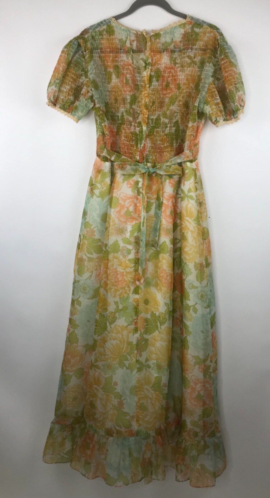 Vintage Maxi Dress Cottagecore Floral Ruffles Lace Trim Hippie BOHO Size 13?