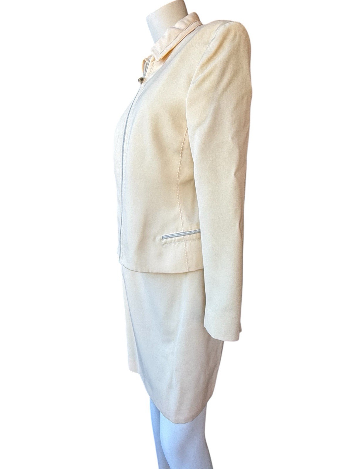 Vintage 90’s Gianni Versace butter yellow wool zip up skirt suit Italy 42 US 6