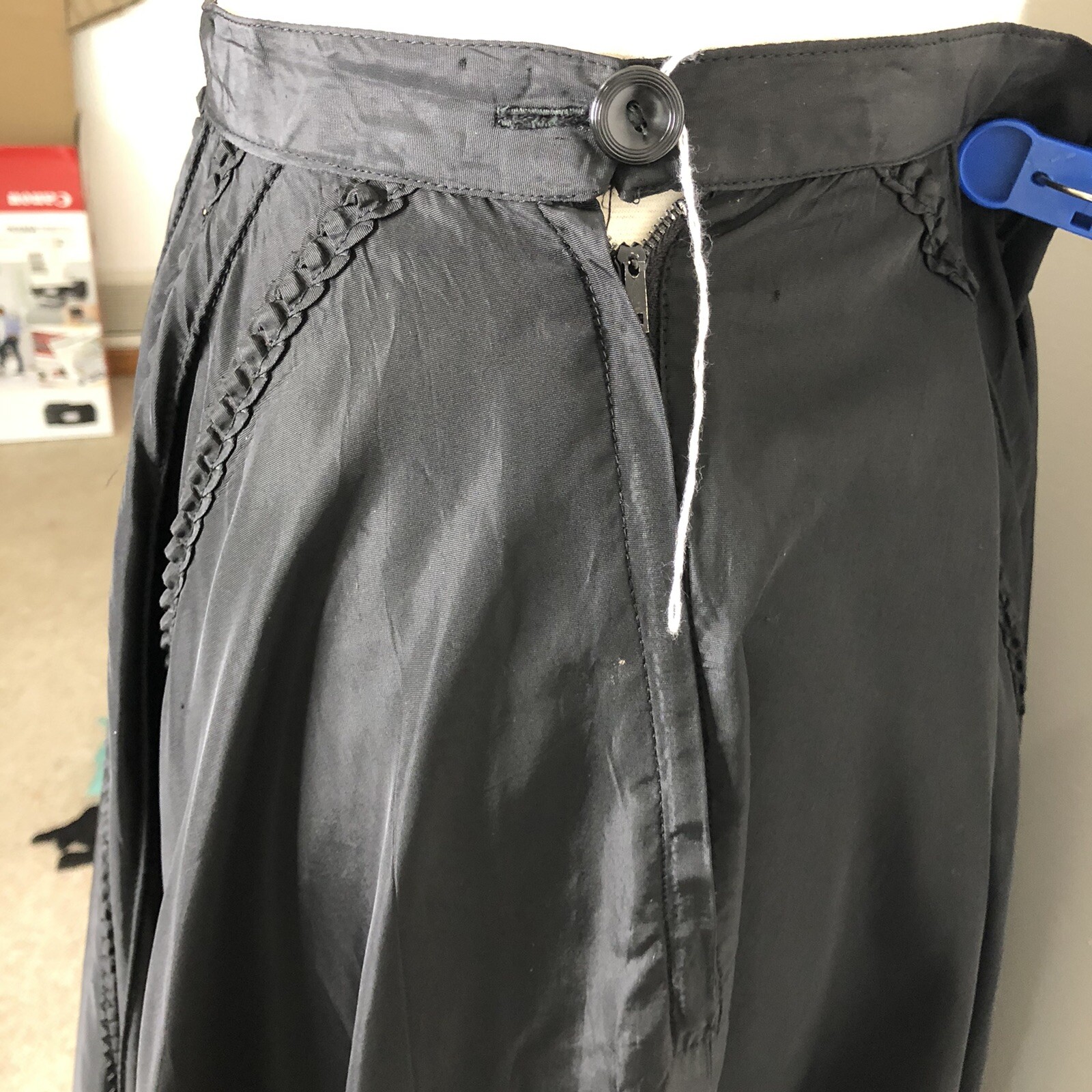 Vintage 1950 Rockabilly Verida Black Tafetta Full Circle Skirt 28” waist