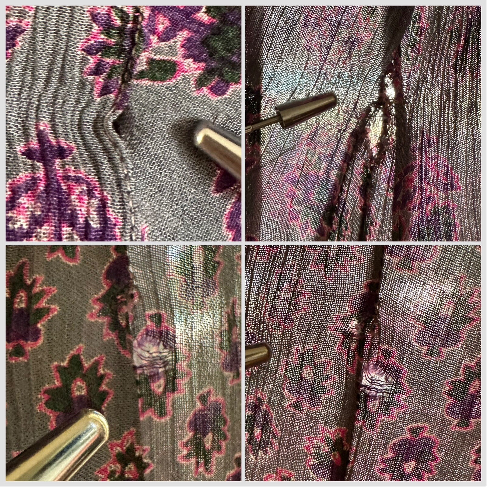 1990s Indian Block Print Rayon Gauze Tie Back Dress Grunge Floral Punk M 90s VTG