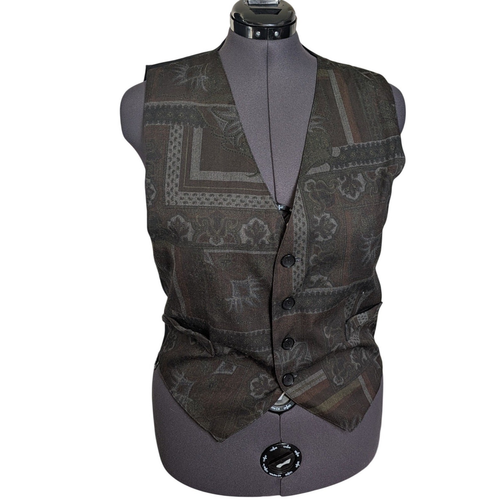 90s Dark Academia Tapestry Vest Buckle Back M Fits L/XL