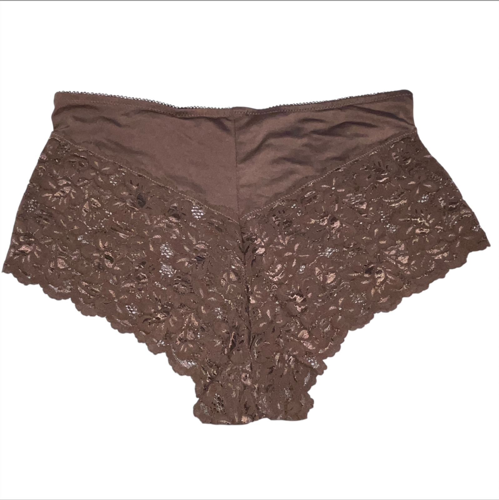Vtg DELTA BURKE Lace Satin Polyester 9/2X Cheeky Dark Brown Boy Short Panties