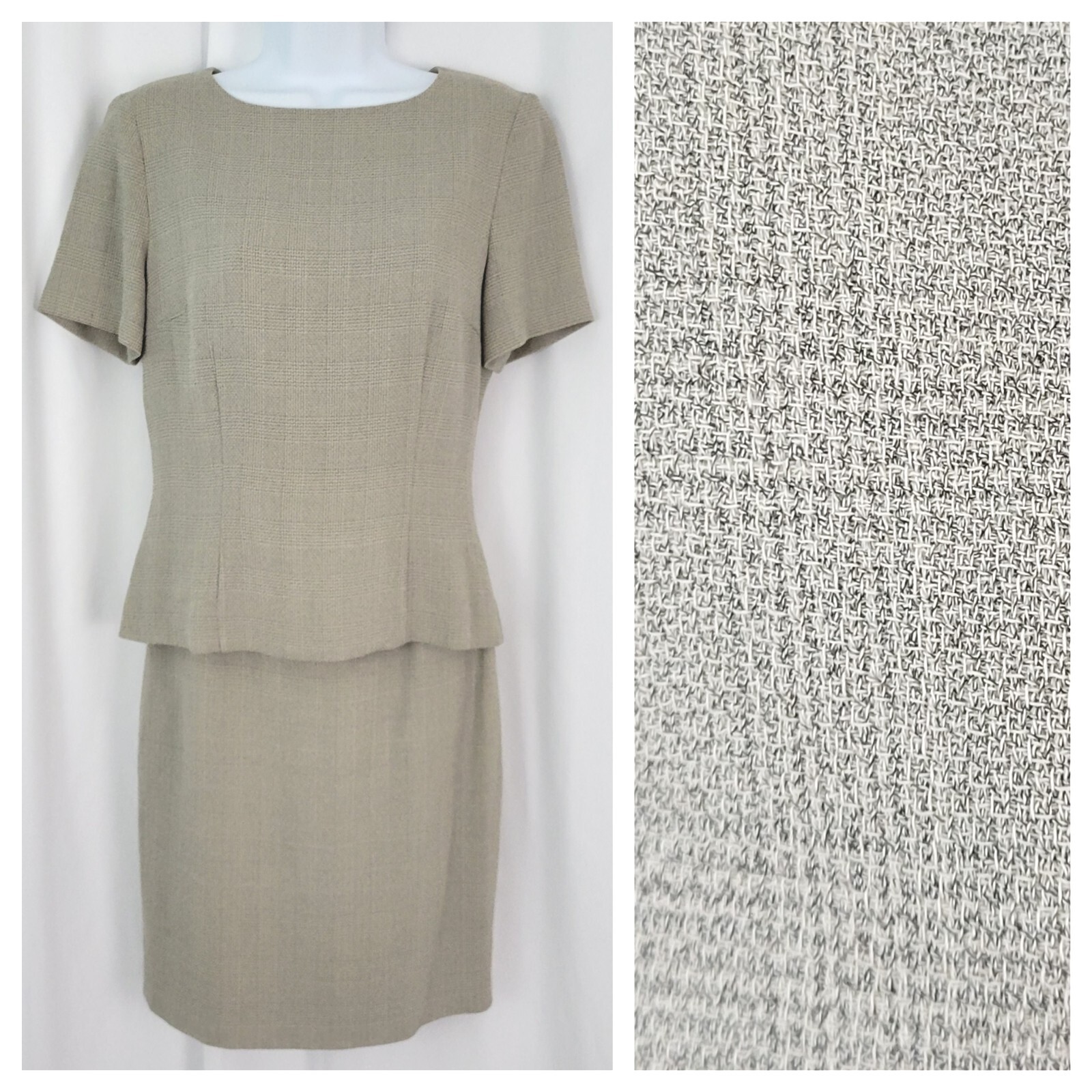 Vtg Deadstock Tan & Grey Check Skirt & Top Set by Crilla Made in Italy Size 10
