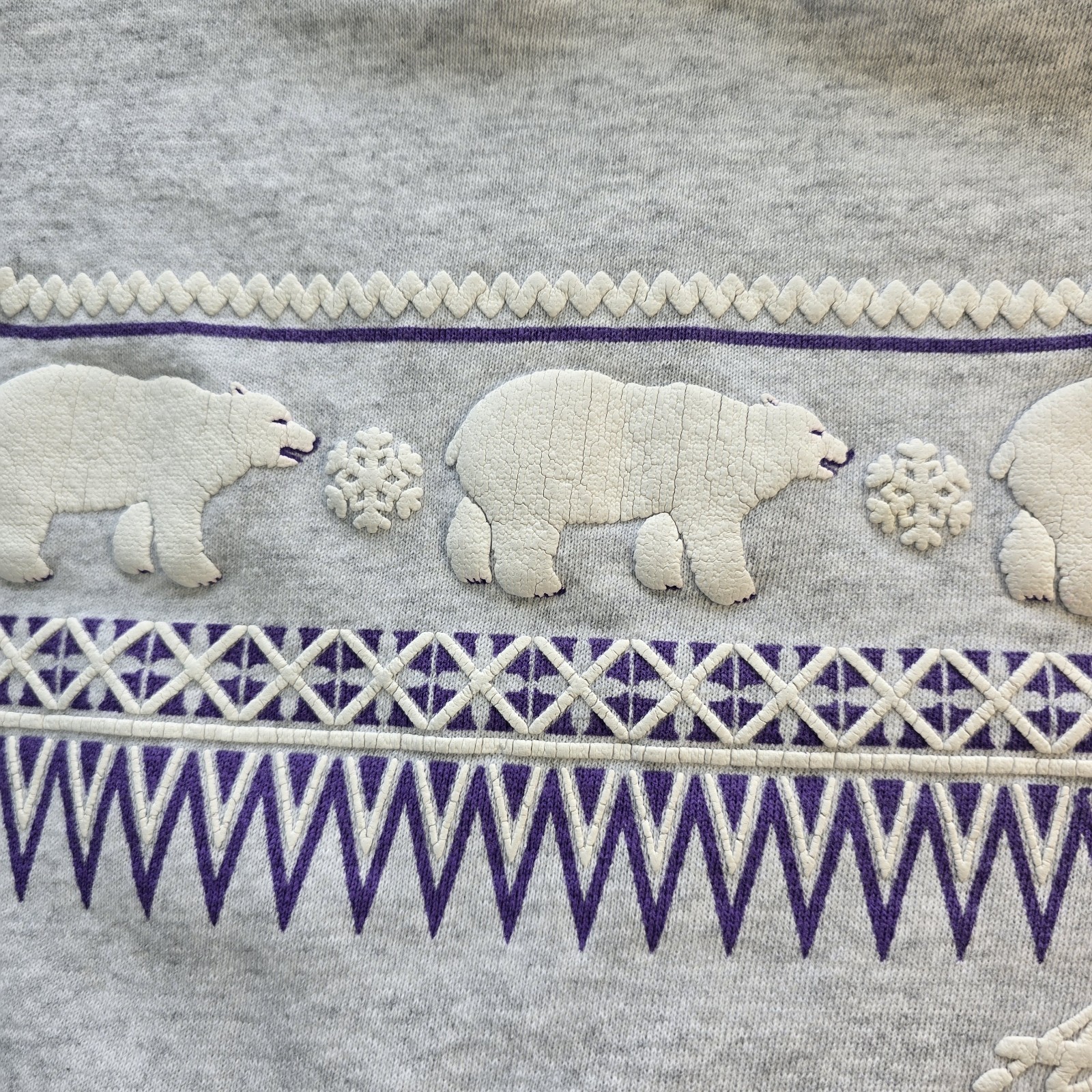 VTG 90s Hanes Alaska Polar Bear Sweatshirt XL Gray Puff Print USA Fabric XL Gorp