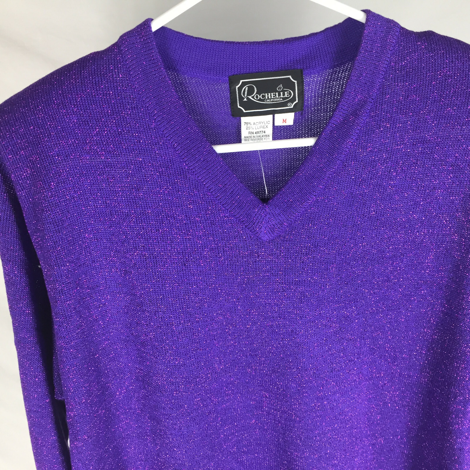 NEW VTG Rochelle California Sweater Size Medium Shoulder Pads Pinup Retro Purple
