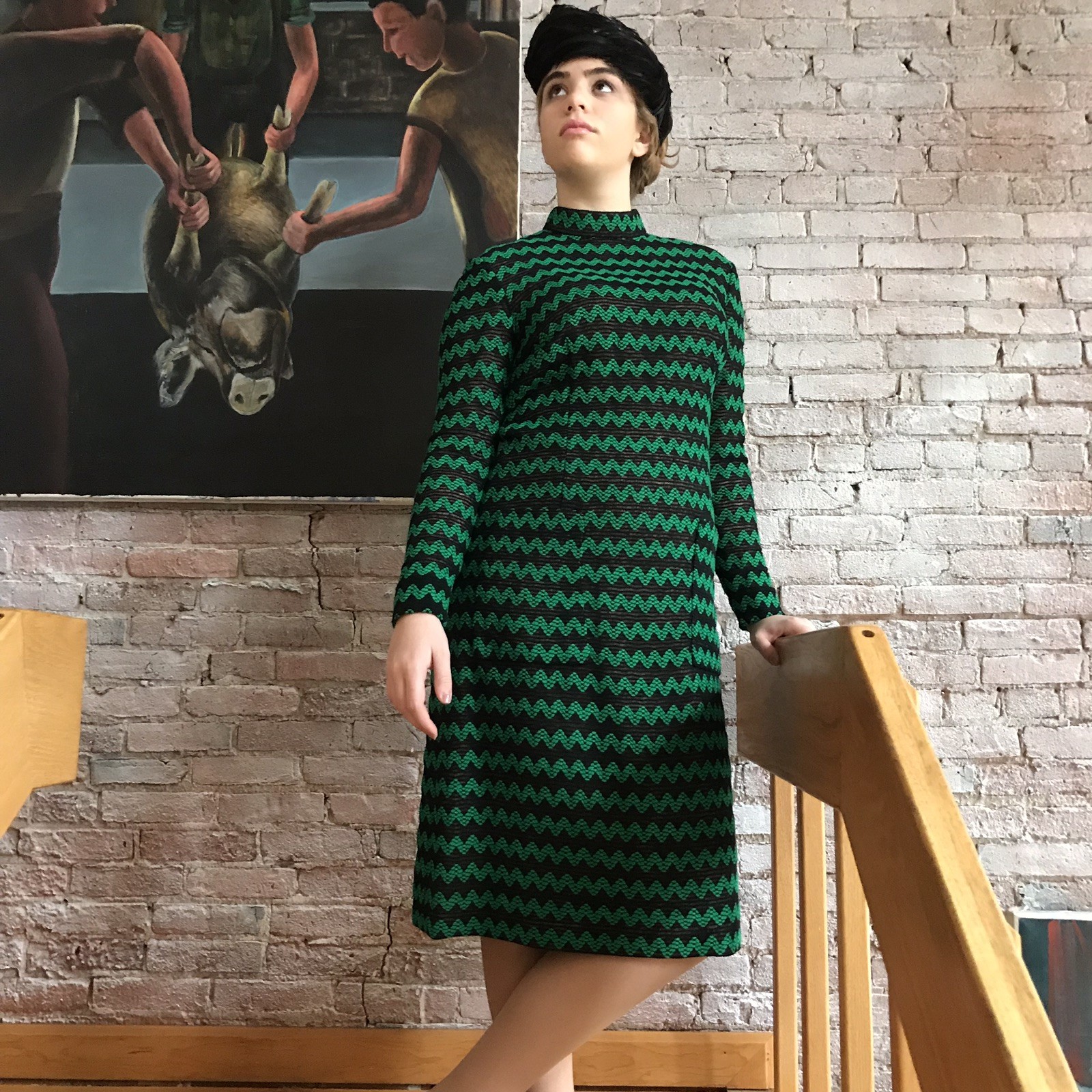 Vintage Pauline Trigere Women’s Dress 70’s Long Sleeve Knit Rick Rack pockets 10