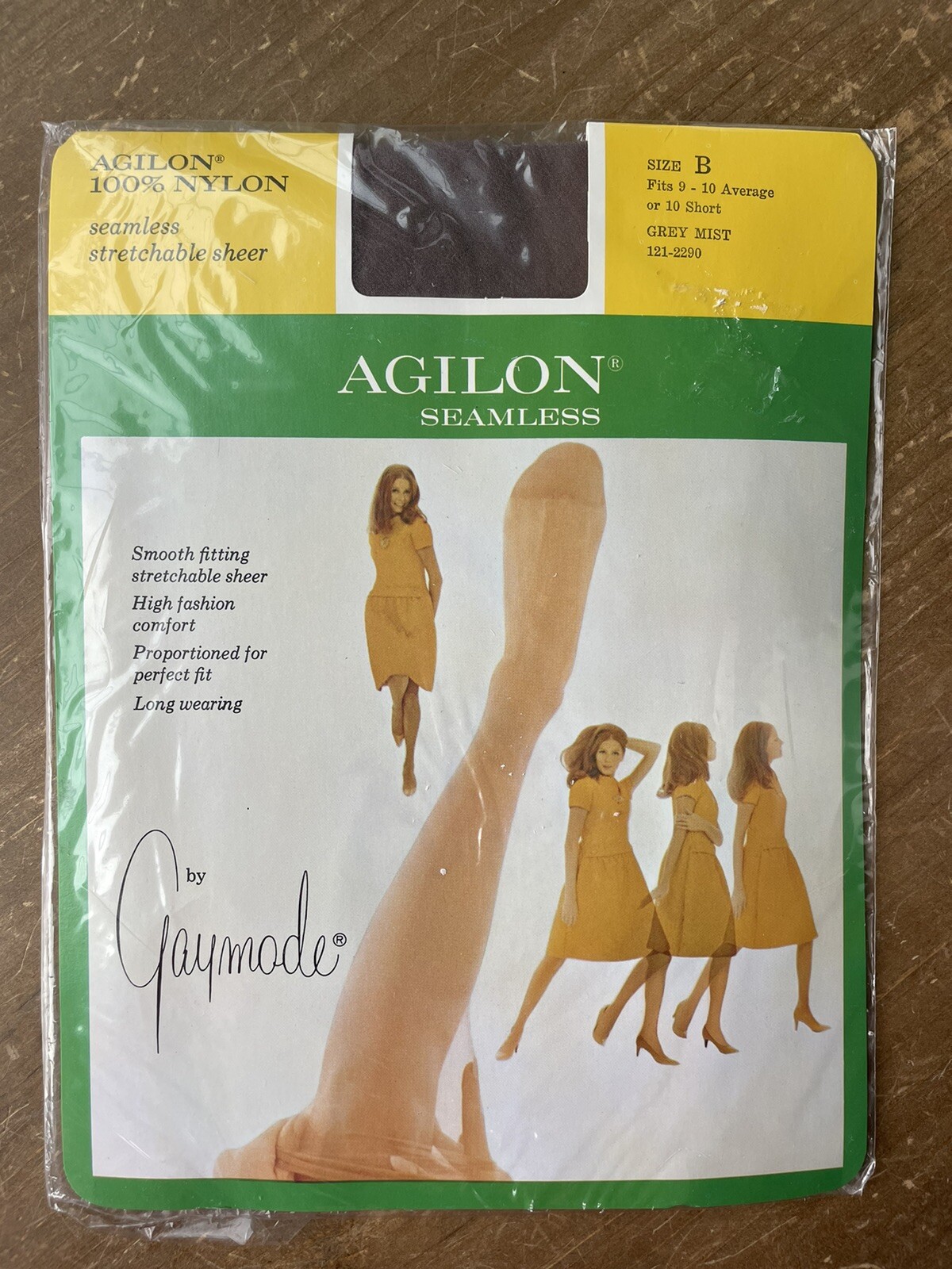 NOS VTG GAYMODE PENNEYS Size “B” Grey Mist Agilon Seamless Sheer Nylon Stockings