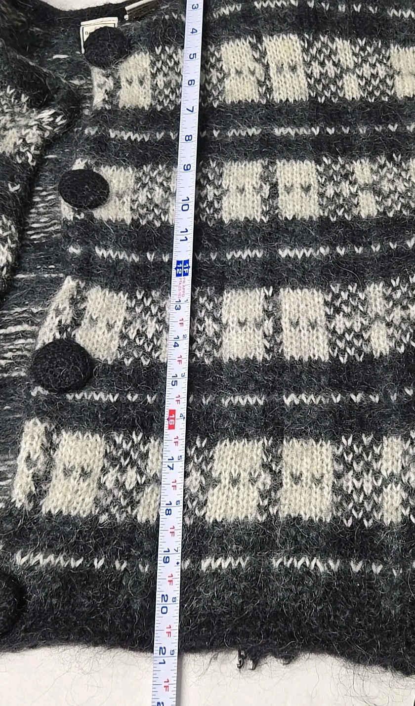 Vintage Boundary Waters Mohair Black White Striped Houndstooth Buttons Sweater