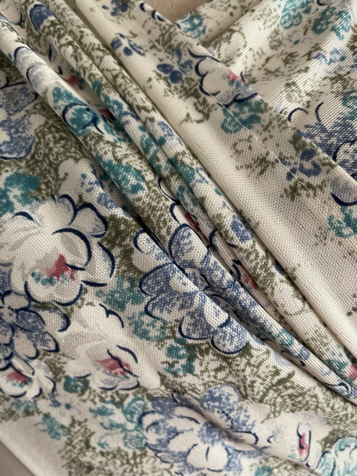 Vintage 1970s Ivory/Blue Floral Maxi Dress Sz 9/10 Goddess Bridesmaid NWT