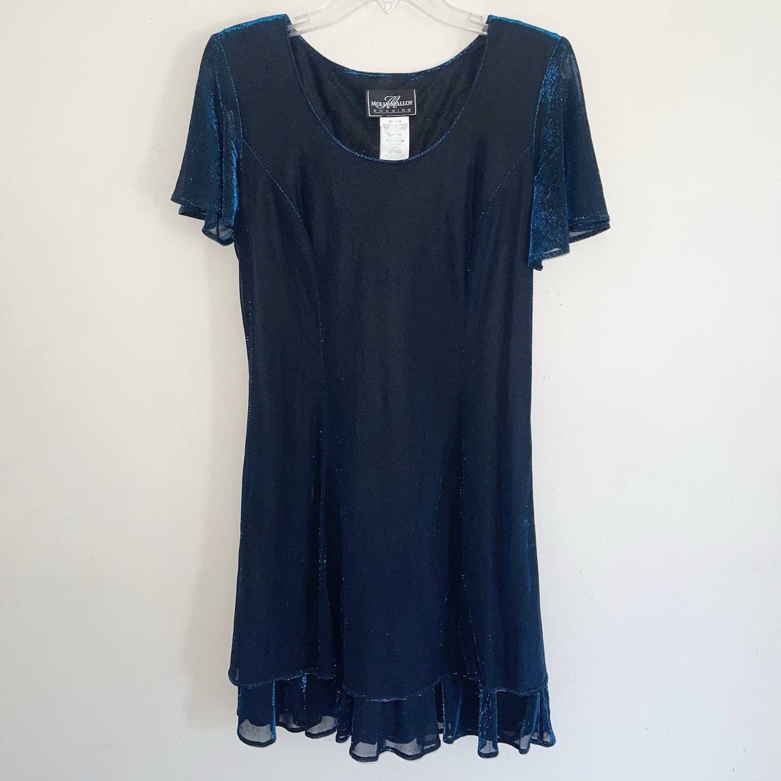 Vintage Molly Malloy Evening Iridiscent Blue Dress Size 12 Semi Sheer