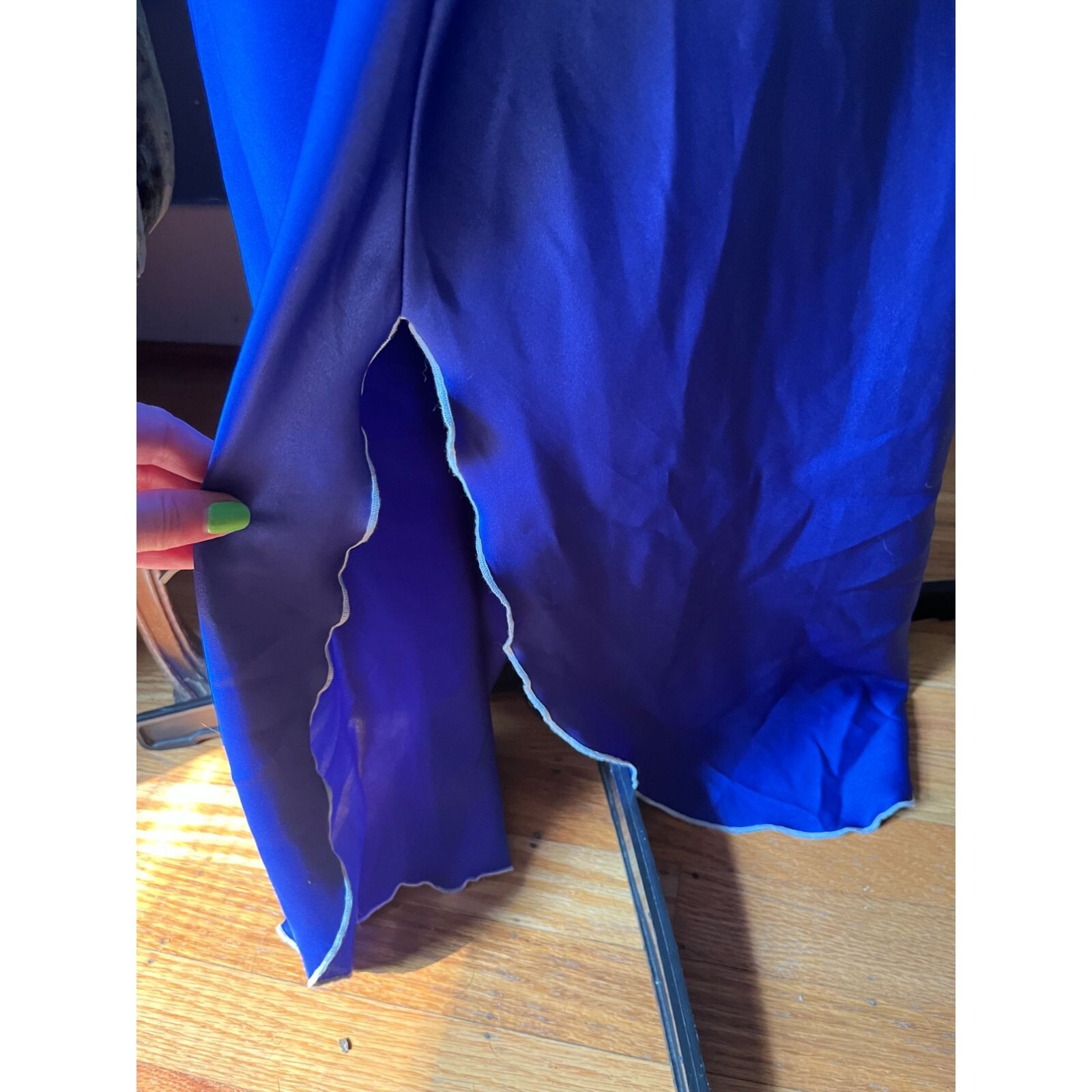 80s Strappy + Sexy Royal Blue Long Maxi Nightgown with Pink + White Neckline Des