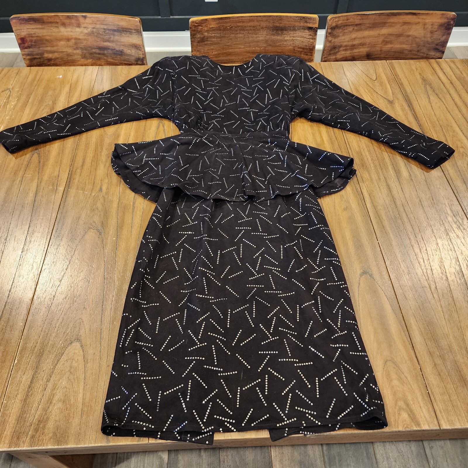 VAKKO Vintage black silver Suede Leather Midi Dress retro whimsigoth 80s Mob