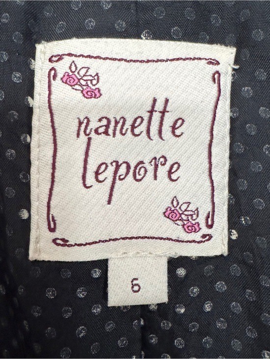 Vintage Nanette Lepore USA Black & Cream Embroidered Cotton Long Jacket Sz 6