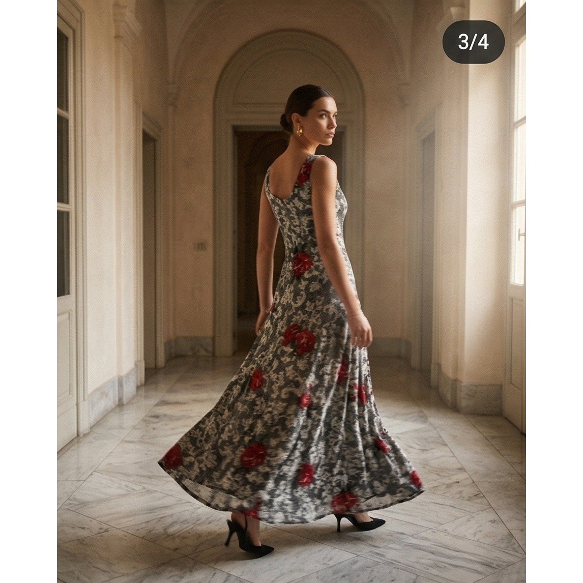 Expressions 14 Vintage Maxi Dress Red Rose Lace Print Sleeveless Rayon Y2K