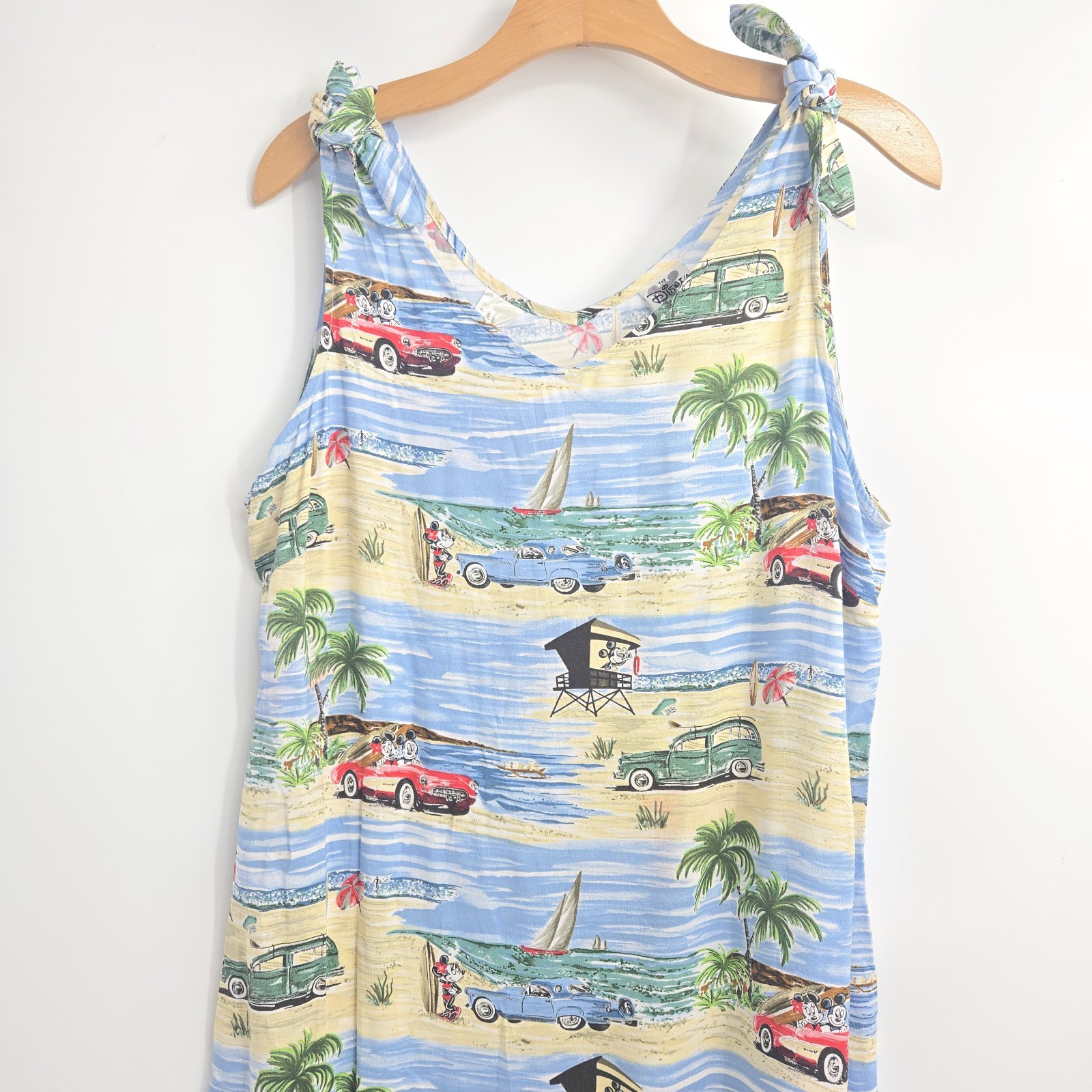 Disney Catalog Dress Size Large Maxi Classic Car Hawaiian Beach Mickey Minnie