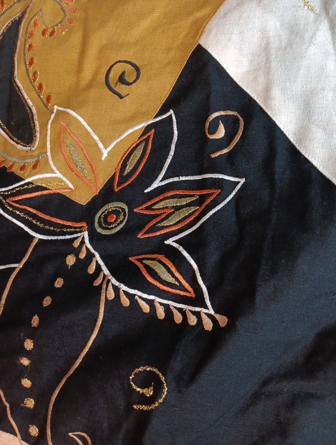 Vtg Indigo Moon Womens L Jacket Wearable Art Embroidered Floral Button Up