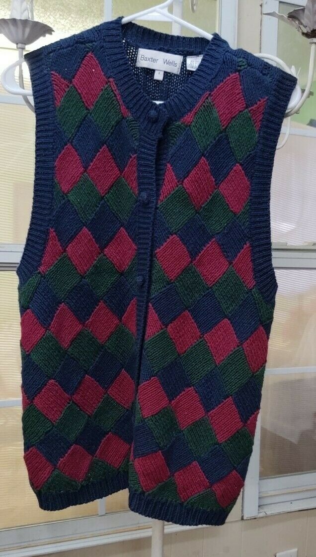 BOXER & WELLS ANGOLA SWEATER VINTAGE WOMENS NAVY GREEN CRANBERRY HEAVY RIBBED