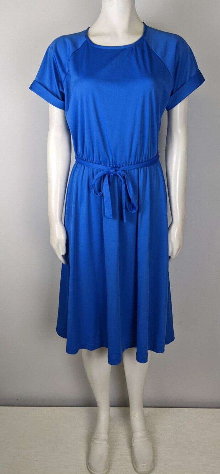 Vintage 70s Women’s Dress Size 12 Haband For Her Blue Belted Stretch Knit