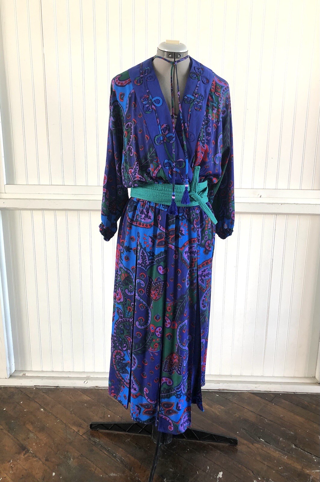 Vintage Georgette 80’s Diane Freis Jewel Toned Floral Paisley Boho Dress