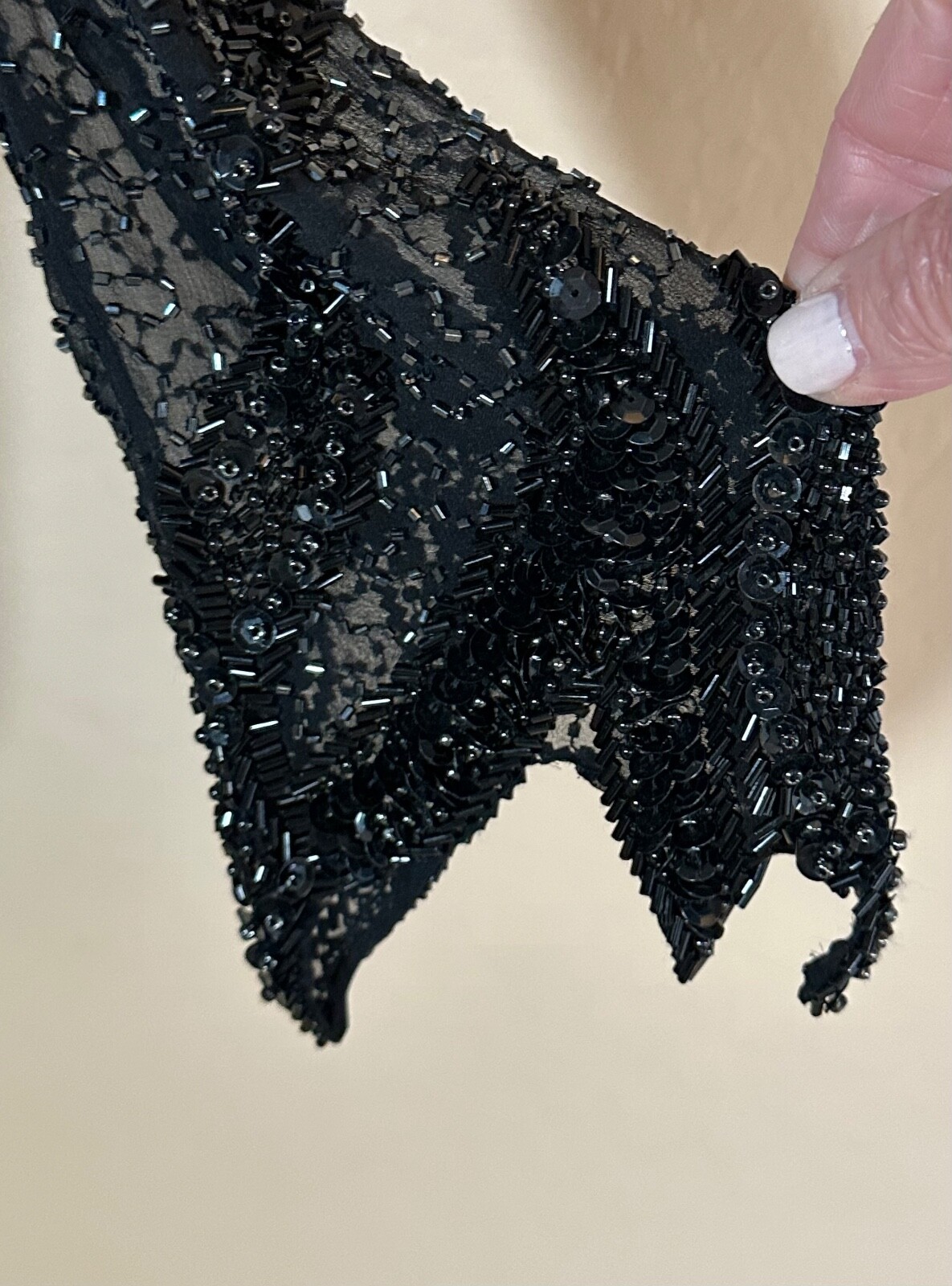 Vintage Sho Max Sheer Black Sequin Beaded Rhinestone Lined Top Blouse Sz M
