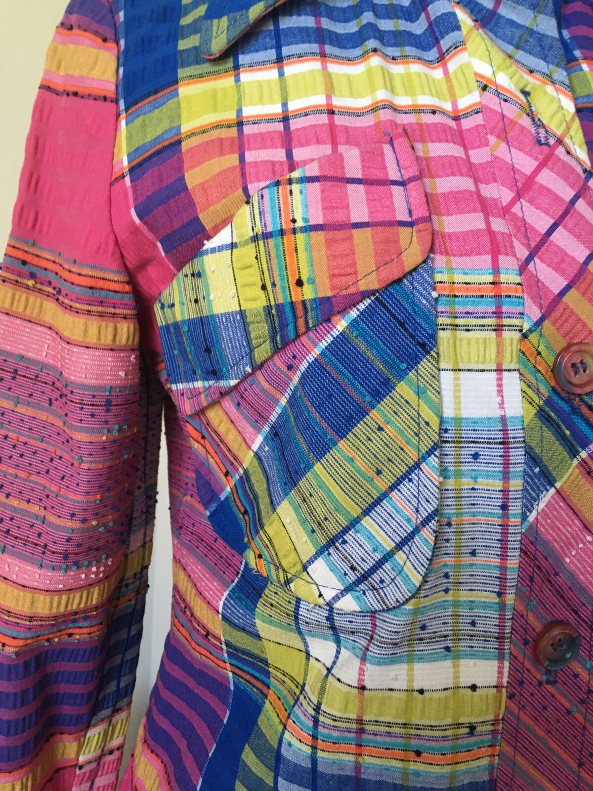 Vintage 1970’s PINK Tutti Frutti SEERSUCKER CHECK Plaid Shirt JACKET Lined BEACH