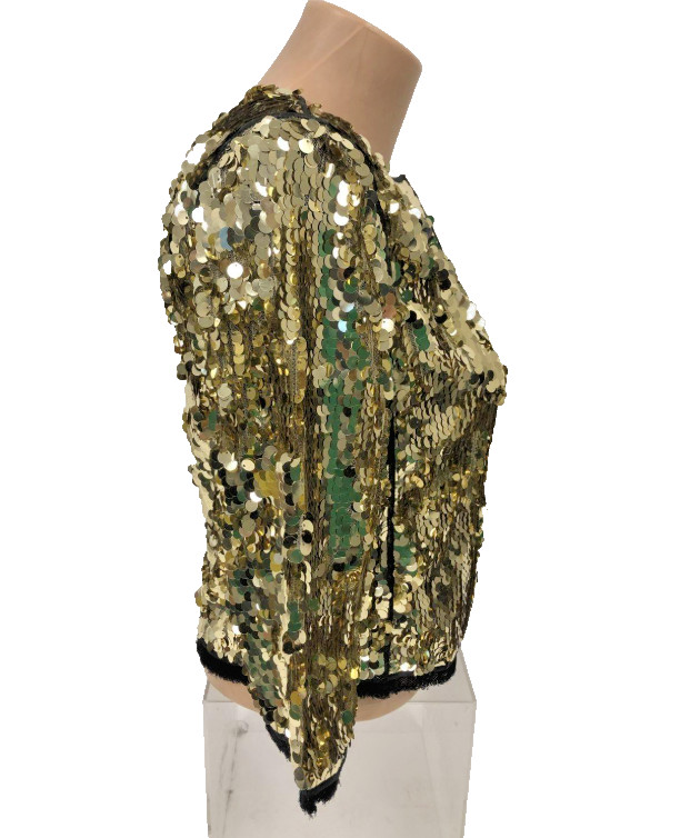 RARE 90s VTG D&G Dolce Gabbana Gold Sequin Jacket Black Trim Italy 40 COA Small