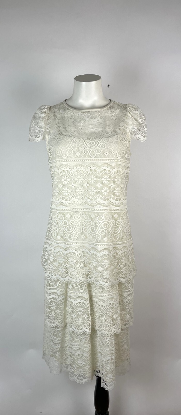 VTG 60s AMY-DEB White lace cocktail /Party Dress 12, USA 2-piece