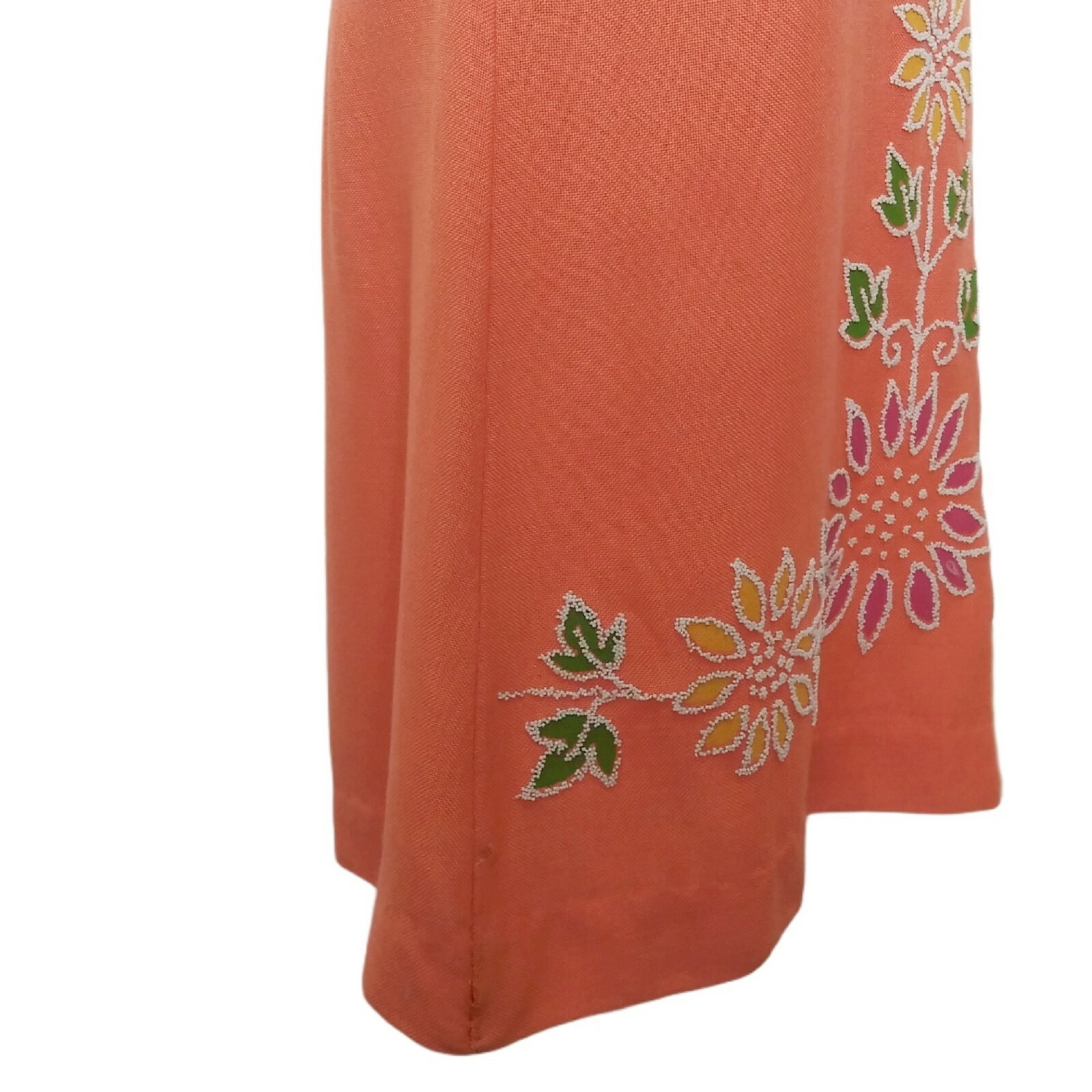 Vtg 60s Joe Daniels Orange Floral Shift Dress 36B 33W 36H Beaded Mod MCM