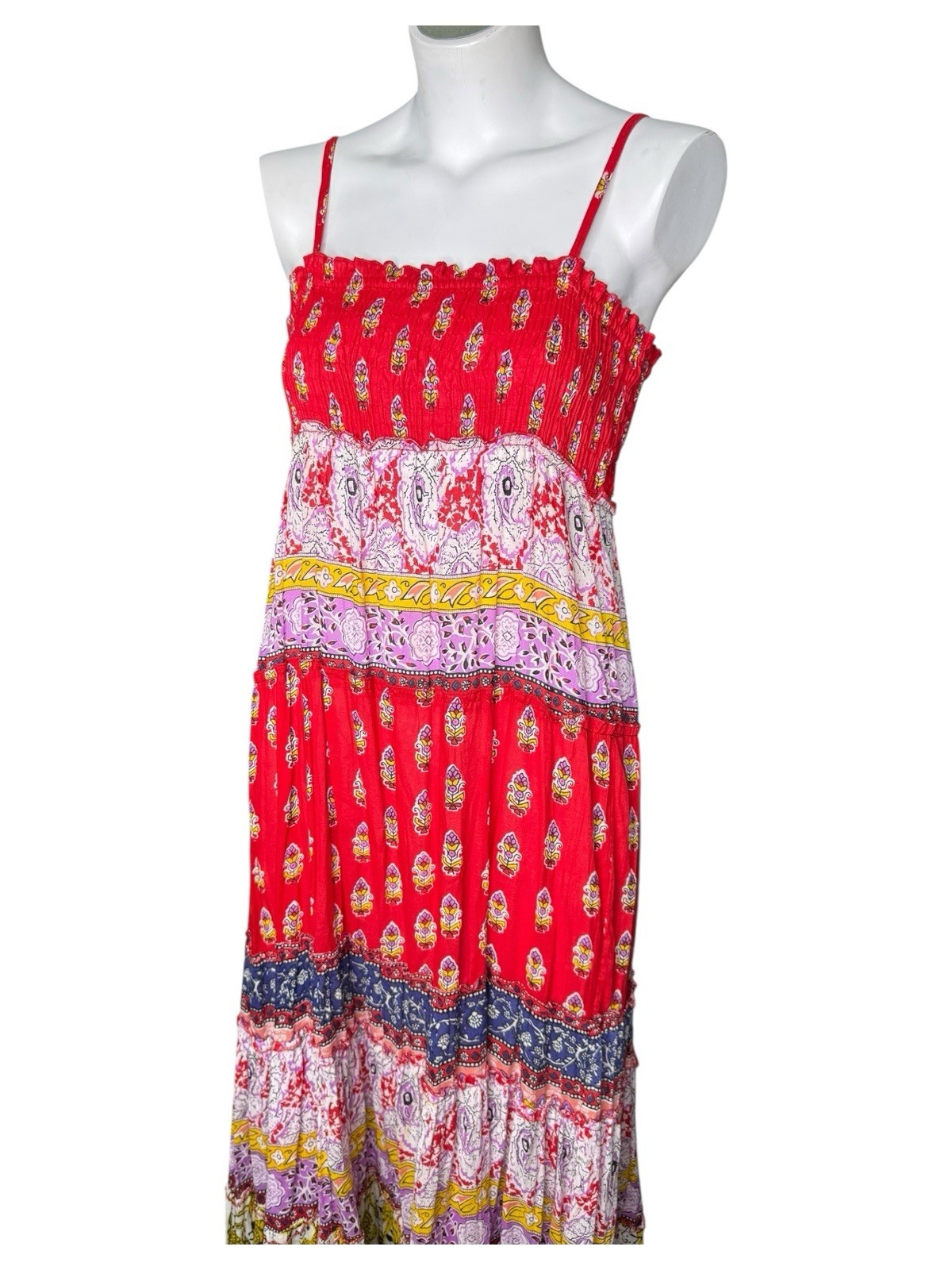 Vtg Cache Paisley Red Multicolor Patchwork Maxi Dress M Gauze Cotton Sundress