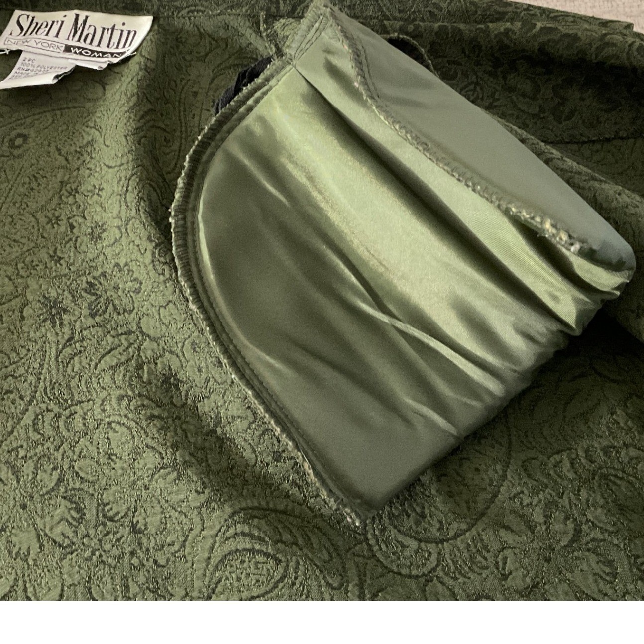 Vintage 90s Sheri Martin Woman Green Paisley Jacquard Dress & Jacket Set 18W
