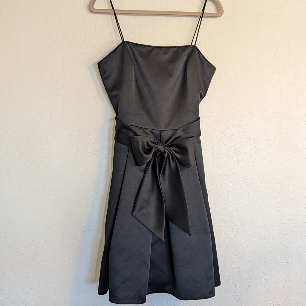 VTG LBD Two Piece Satin Bow Dress Bolero Jacket Cocktail Evening Formal Midi