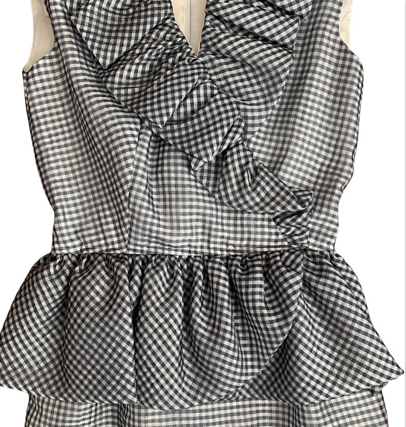 Vtg 80s Retro 50s Dress Blue White Gingham Sleeveless Huey Waltzer Rockabilly