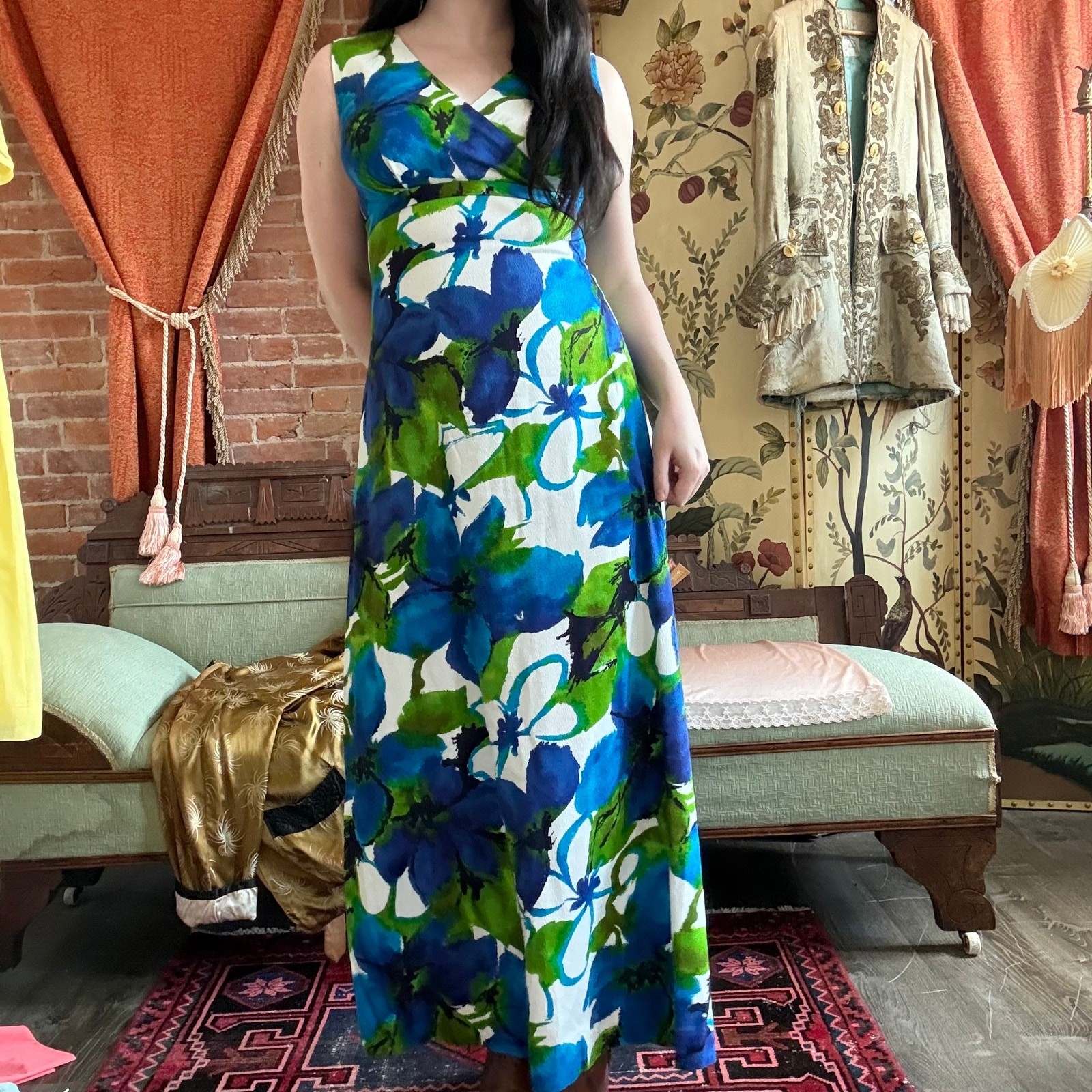 Vintage 1970s Liberty House Hawaii Abstract Floral Maxi Dress