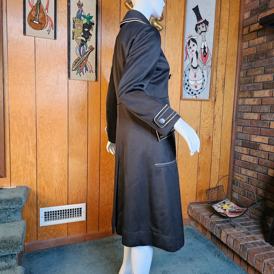 Vtg 60s Mod Youthquake Topstitch Black & White Trench Winter Quilted Rain Coat M