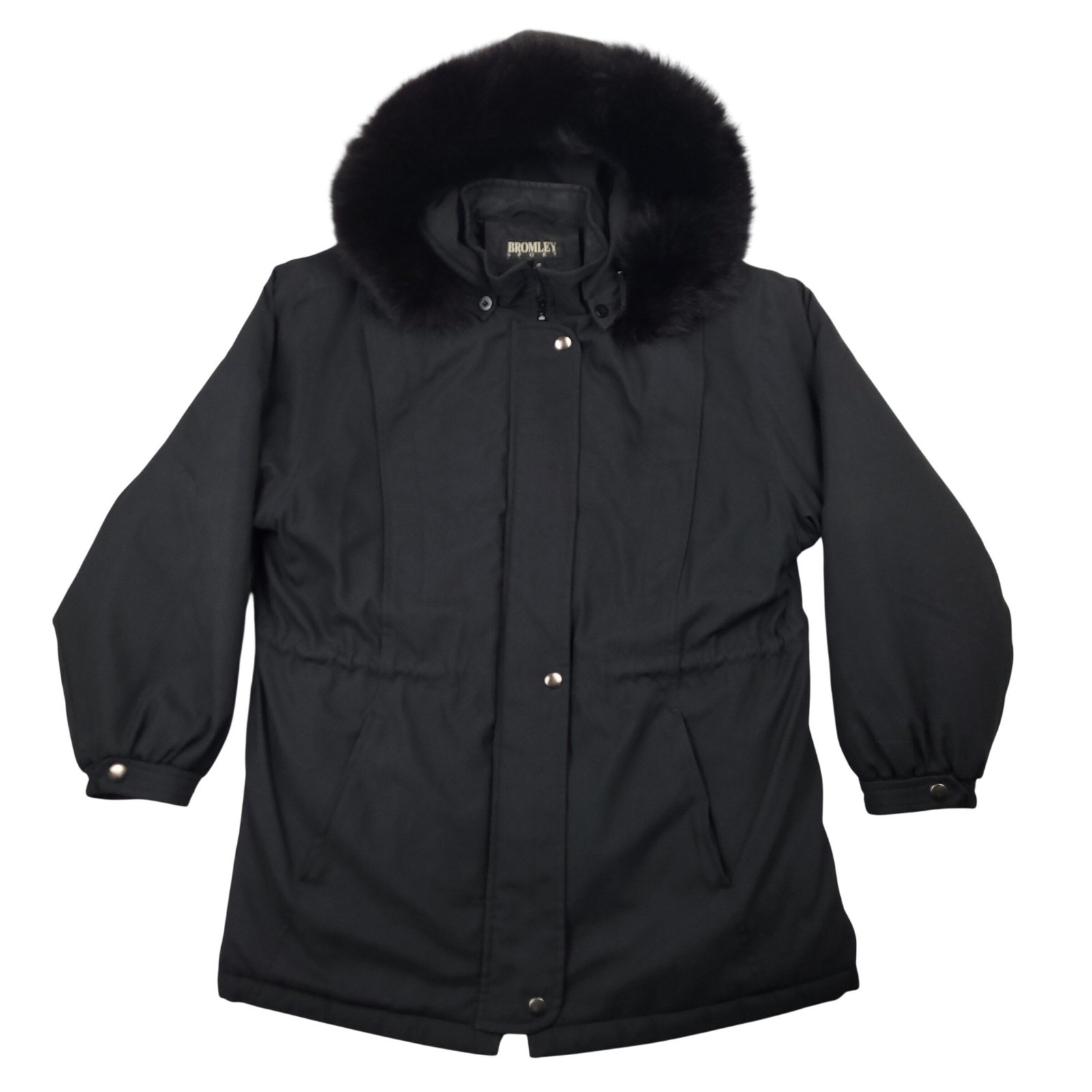 Vintage Bromley Sport Faux Fur Hooded Parka Coat Jacket Womens Large Black EUC