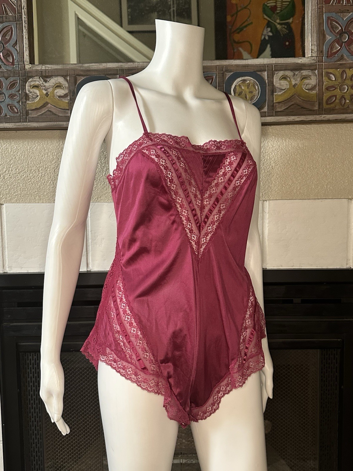 Formfit Vintage Red Satin And Lace Teddy Sz 34 (10-12)