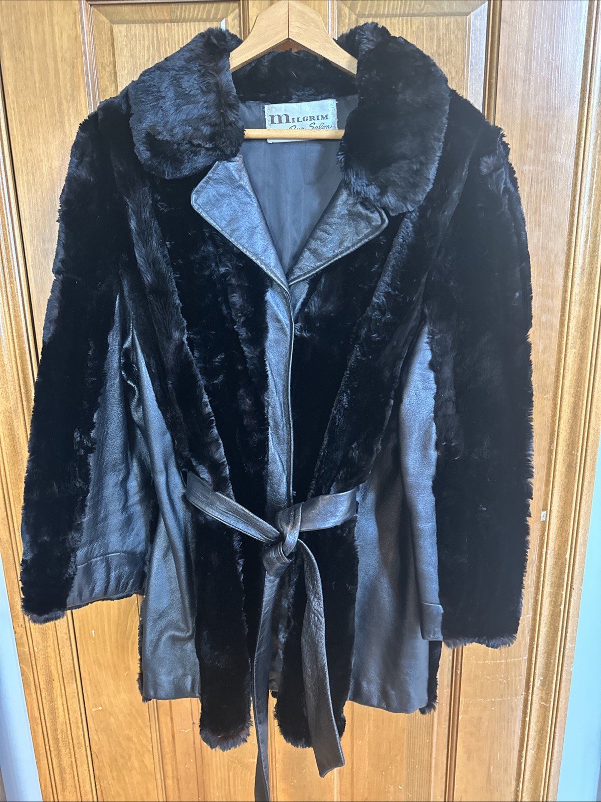 Vintage Sheared Black Mink And Leather Coat