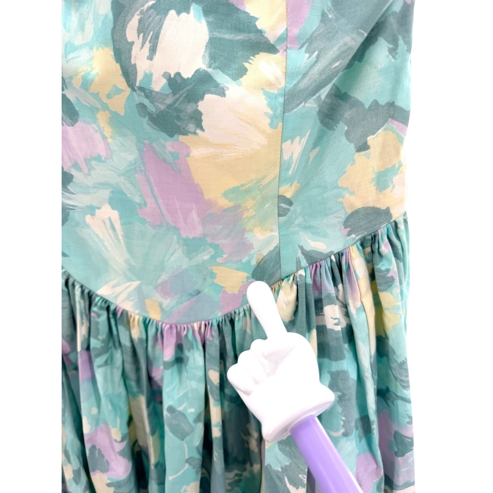 Vtg Dance Allure Alfred Angelo Floral Cotton Maxi Dress Ruffle Sleeves Cottage M