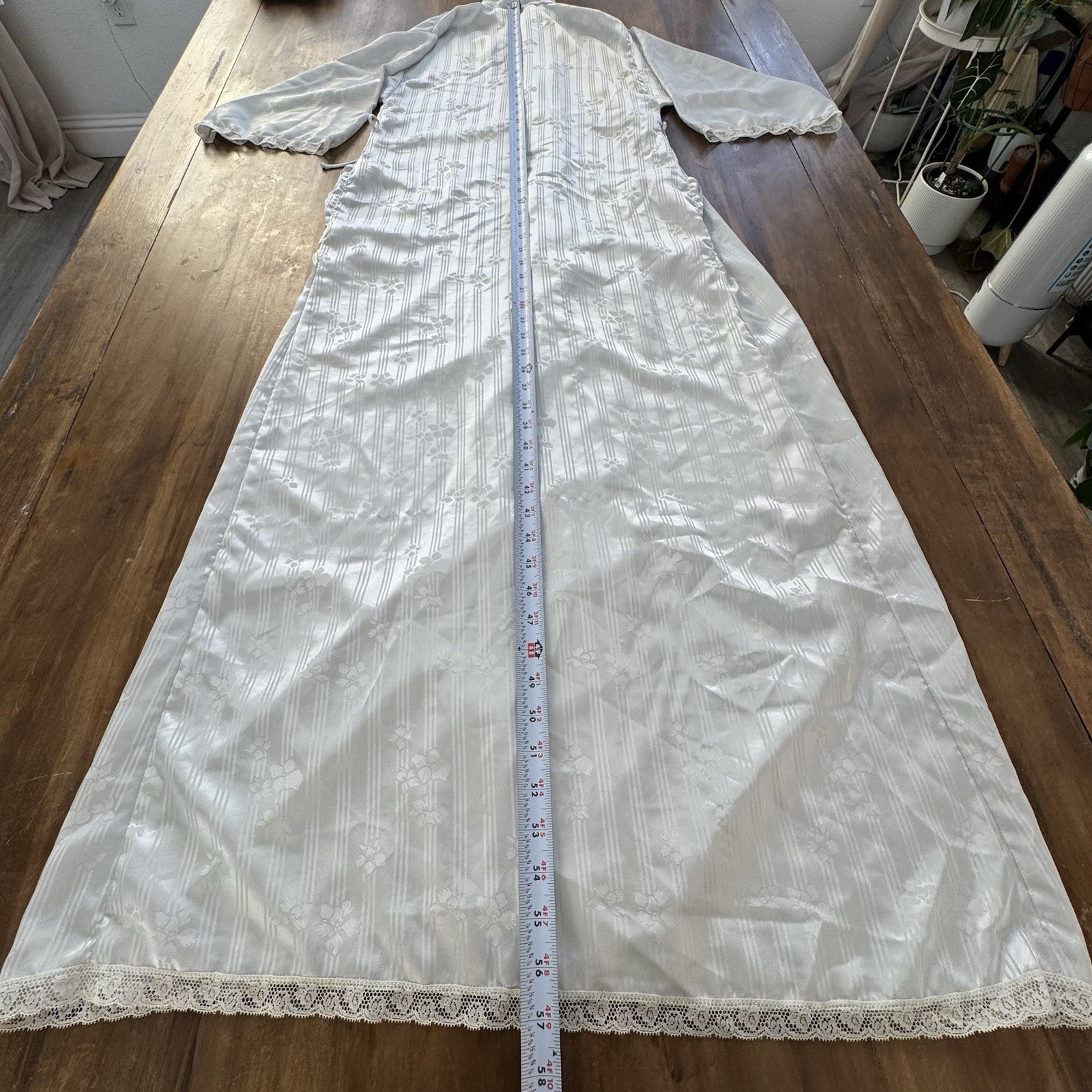 Vtg Christian Dior Night Robe Womens 34 Inch Light Gray Striped Lingerie Lounge