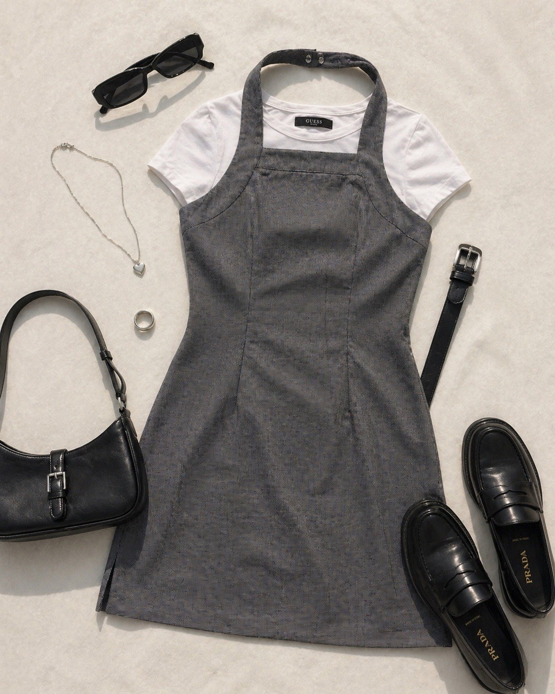 Be Smart Vintage Halter Wiggle Dress Black White Micro Check Y2K Mod S USA 90s